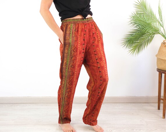 Vintage 90s boho baggy pants, 90s harem print pan… - image 1