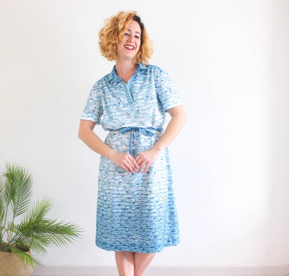 Vintage 70s short sleeve retro dress, Vintage whi… - image 5