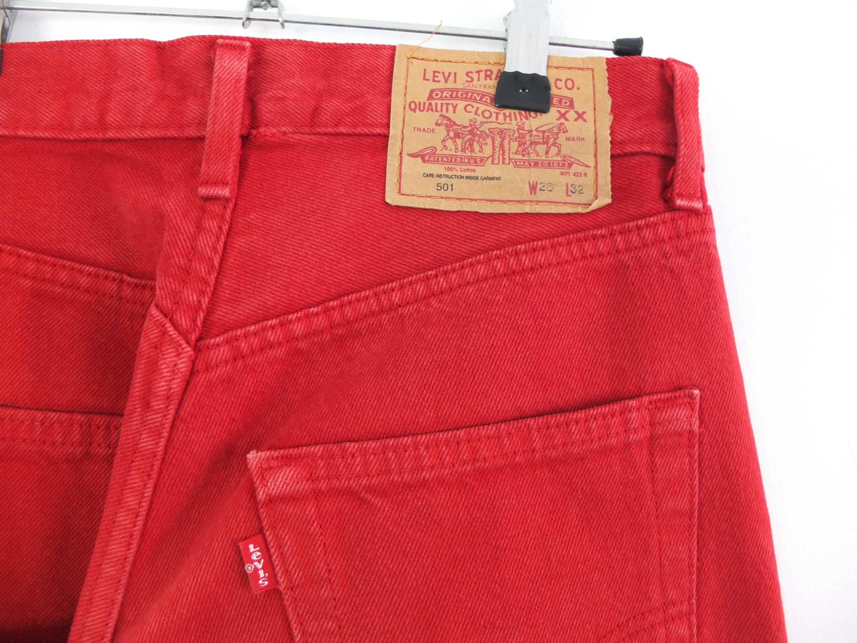 Vintage Levis 501 Red Jeans Women, 90s High Waist Levis Button Fly 