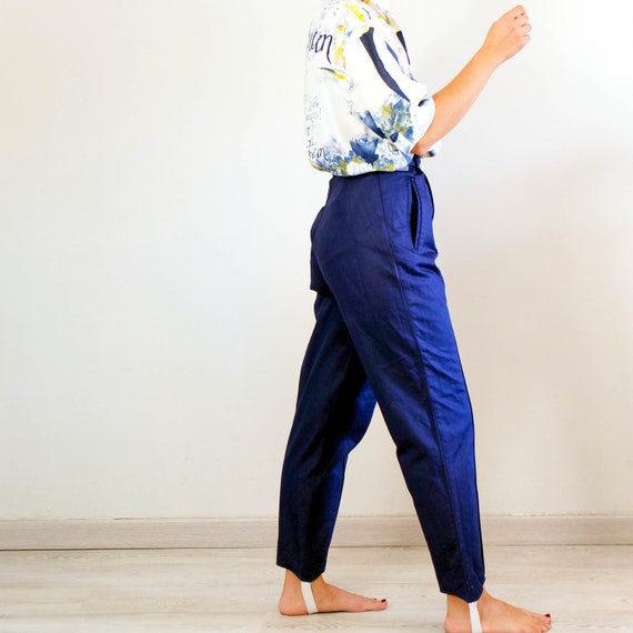 Vintage 80s navy blue cotton trousers, 80s stirru… - image 5