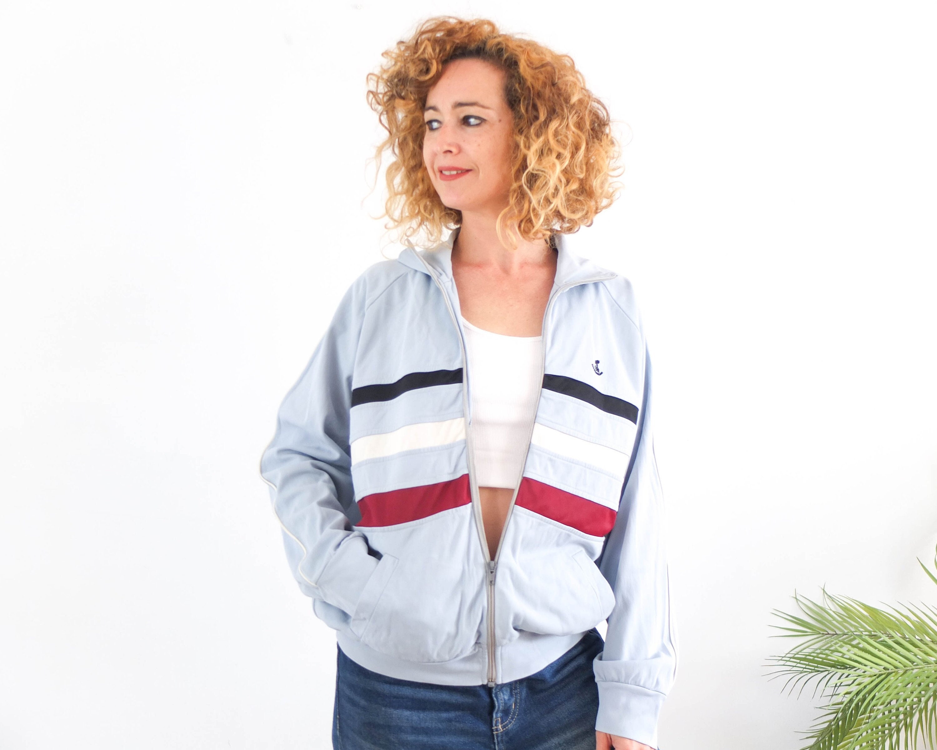 Vintage 80s Retro Striped Track Jacket, Vintage Color Block