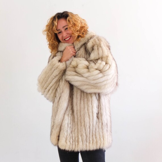 Luxury vintage white fox fur coat, Vintage real bl