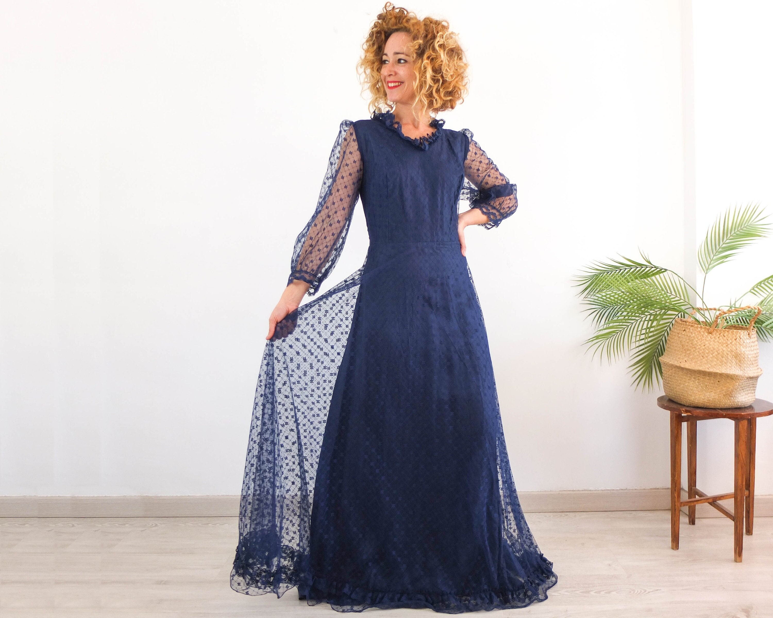 Blue lace maxi dress hotsell
