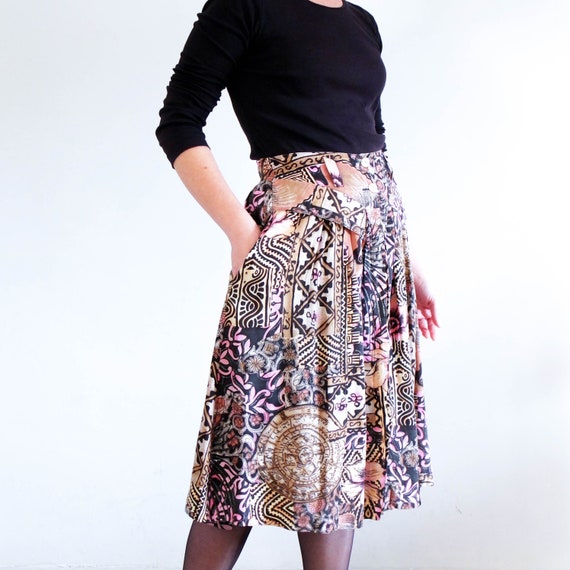 Vintage 80/'s plaid high waist button down midi skirt Size XS S