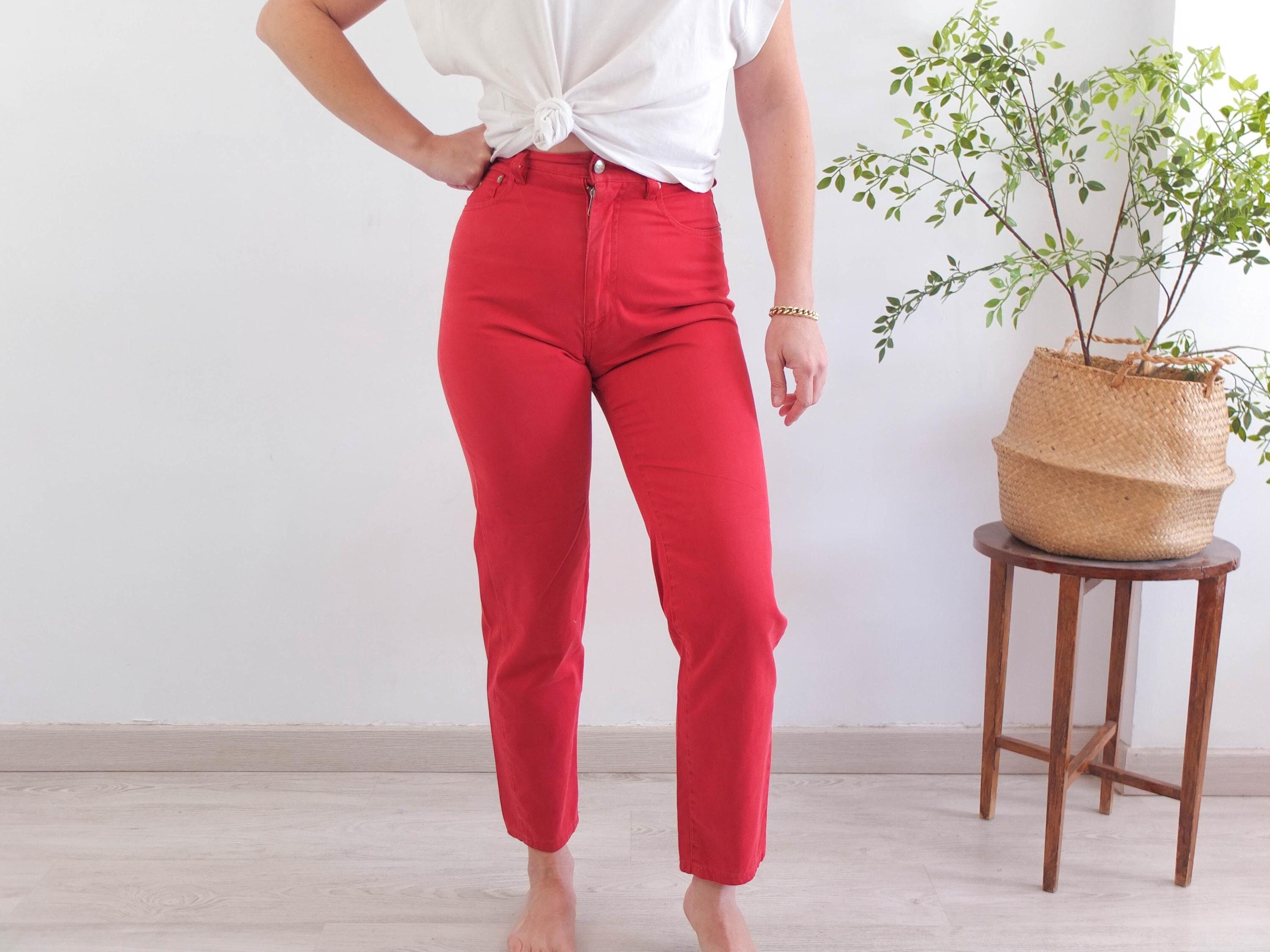 Vintage red high waist jeans, Vintage women slim fit jeans, Vintage skinny ankle jeans, 90s high rise slim jeans - size small jeans W26 W27