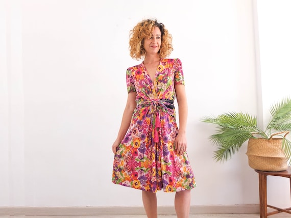 vintage roberto cavalli dress Class Jungle Print Silk Gown NN VINTAGE and elbow cut out detailing Size Fit Vintage Roberto Cavalli Floral Dress,