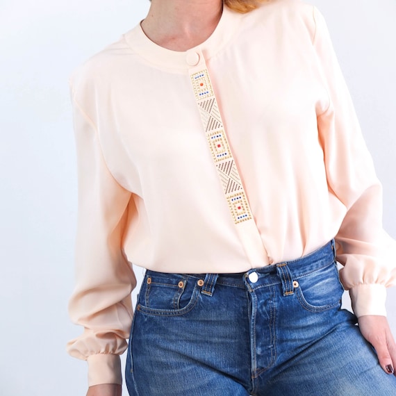 Vintage 80s peach pink blouse, Vintage secretary … - image 2