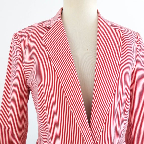Vintage white red striped blazer, 90s summer fitted b… - Gem