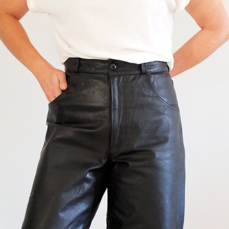 Women genuine leather pants Biker motorcycle pants 30 31 inch Vintage plus size black leather pants Vintage high waist leather pants