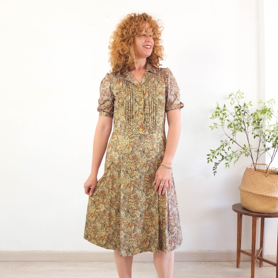 Vintage 80s Floral Prairie Dress Puff Sleeve, Vintage Green Floral Midi  Dress, Vintage Laura Ashley Style Dress, 80s Floral Pleated Dress, M - Etsy