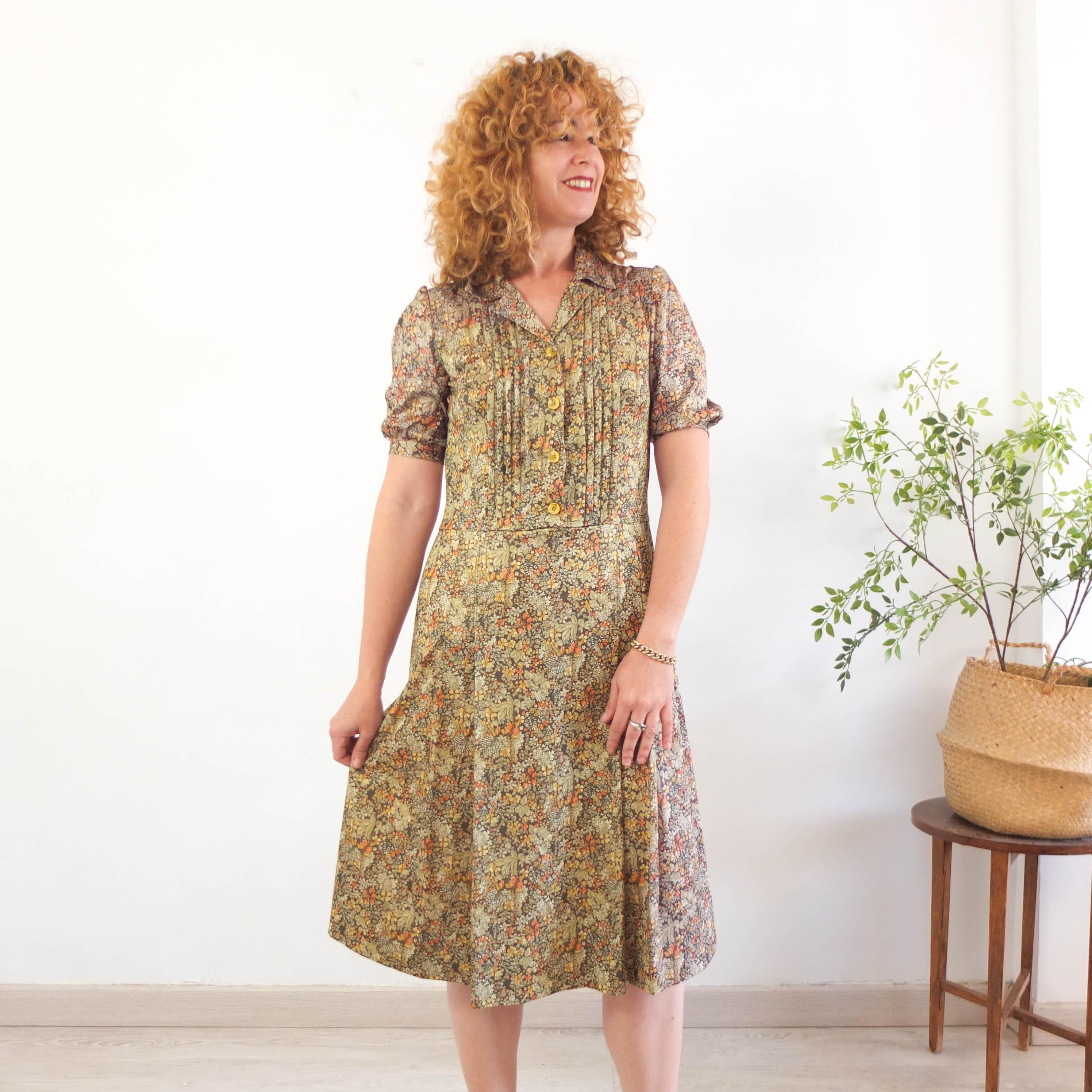 【CARAME】vintage floral print ブラウス 4Y Vintage 80s Floral Prairie Dress Puff Sleeve, Vintage Green Floral