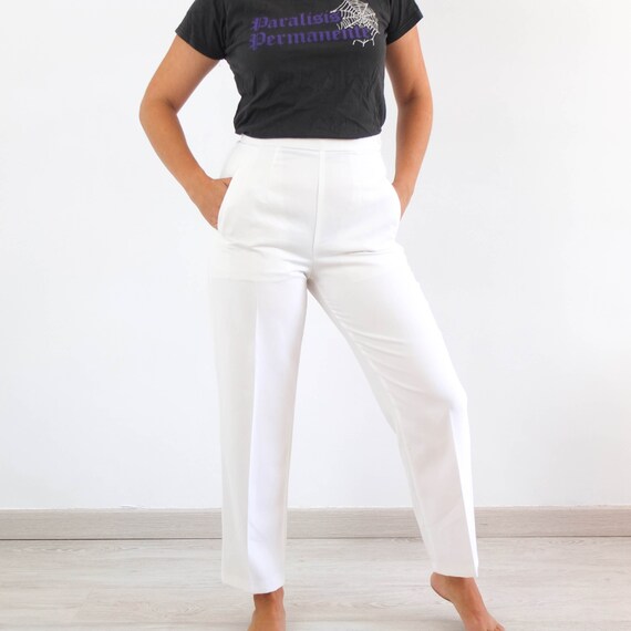 Vintage High Waisted White Pants Women 