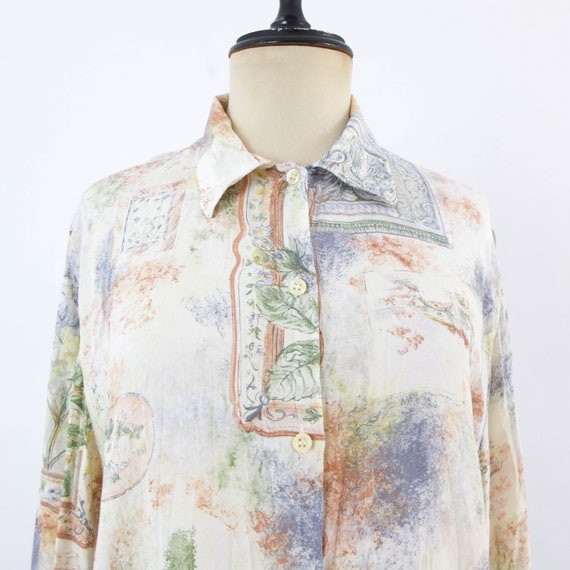 Vintage 80s white botanical blouse, Vintage paste… - image 7