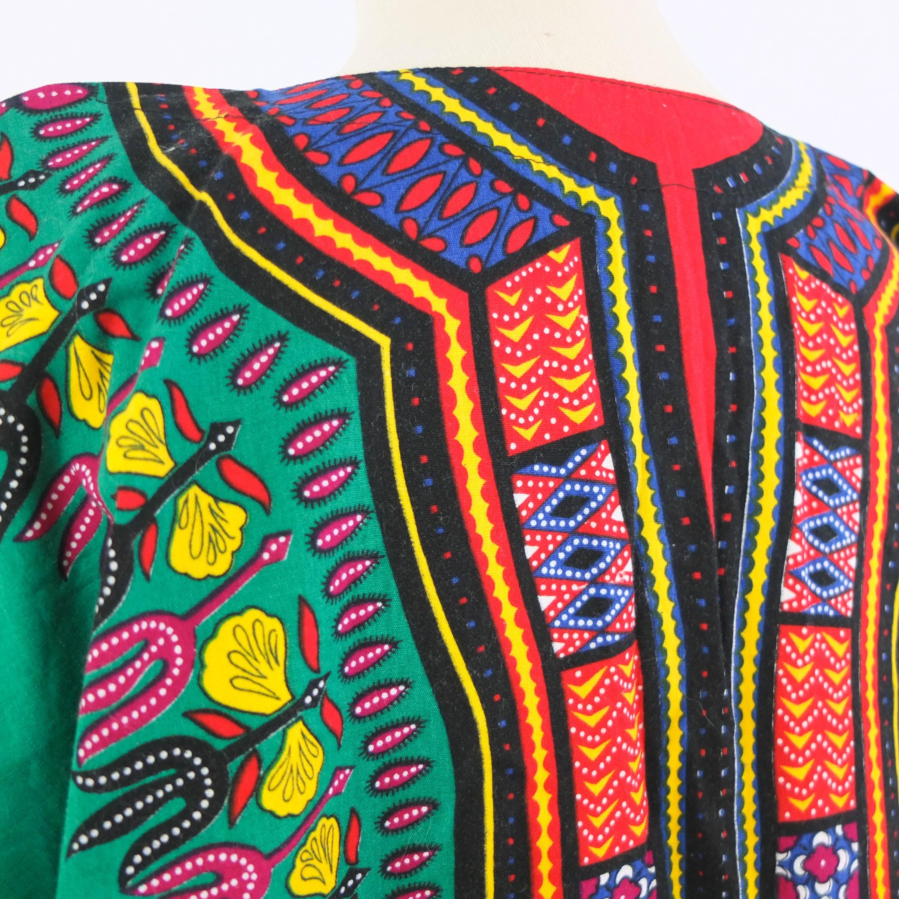 Vintage Colorful African Tunic Top, 80s 90s Dashiki Tunic Shirt
