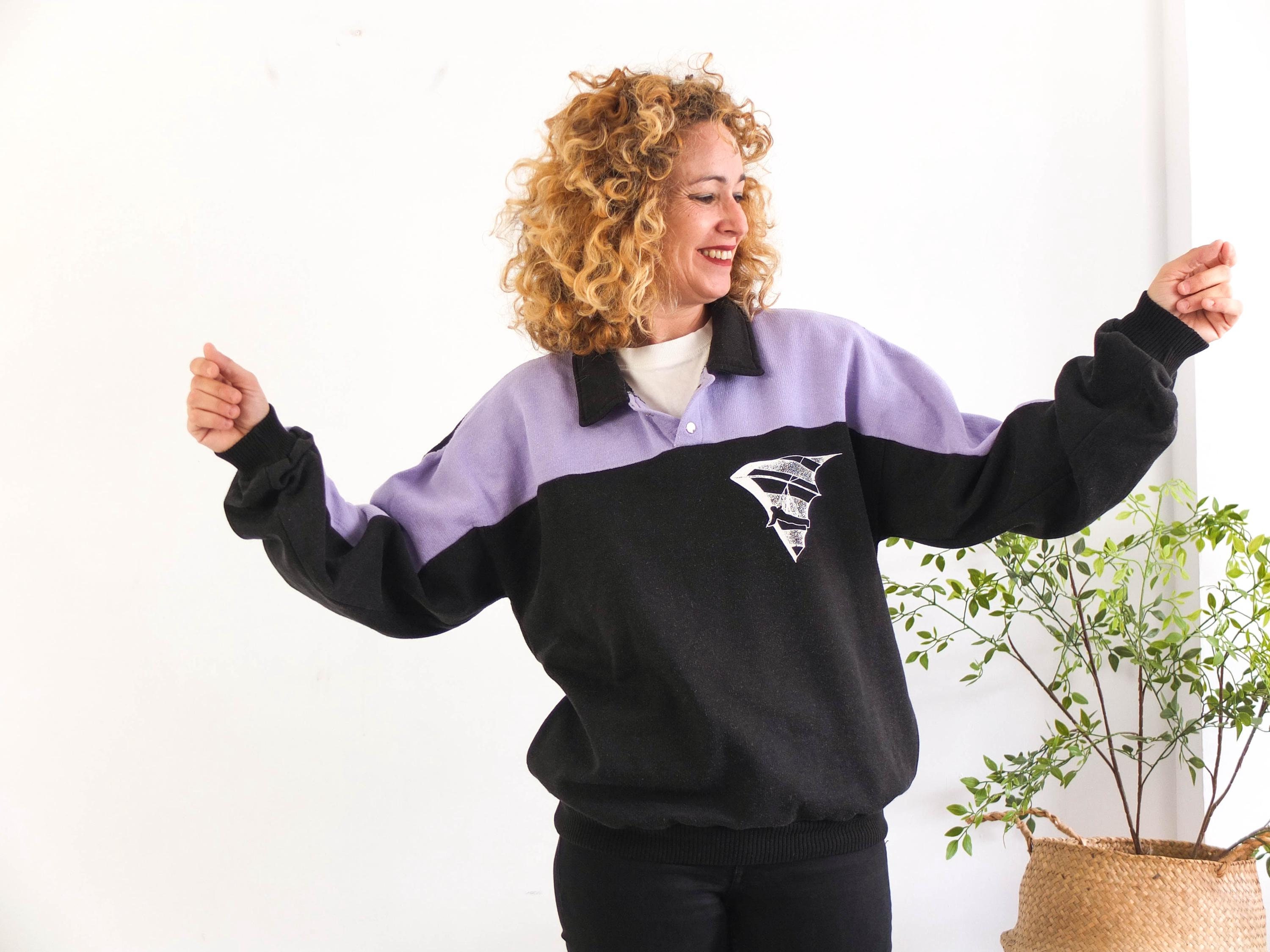 Vintage 80s Color Block Sweatshirt, Vintage Black Purple Vintage 80s Color Block Sweatshirt, Vintage Black Purple