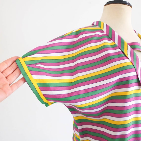 Vintage 80s summer striped dress short sleeve, Vi… - image 7