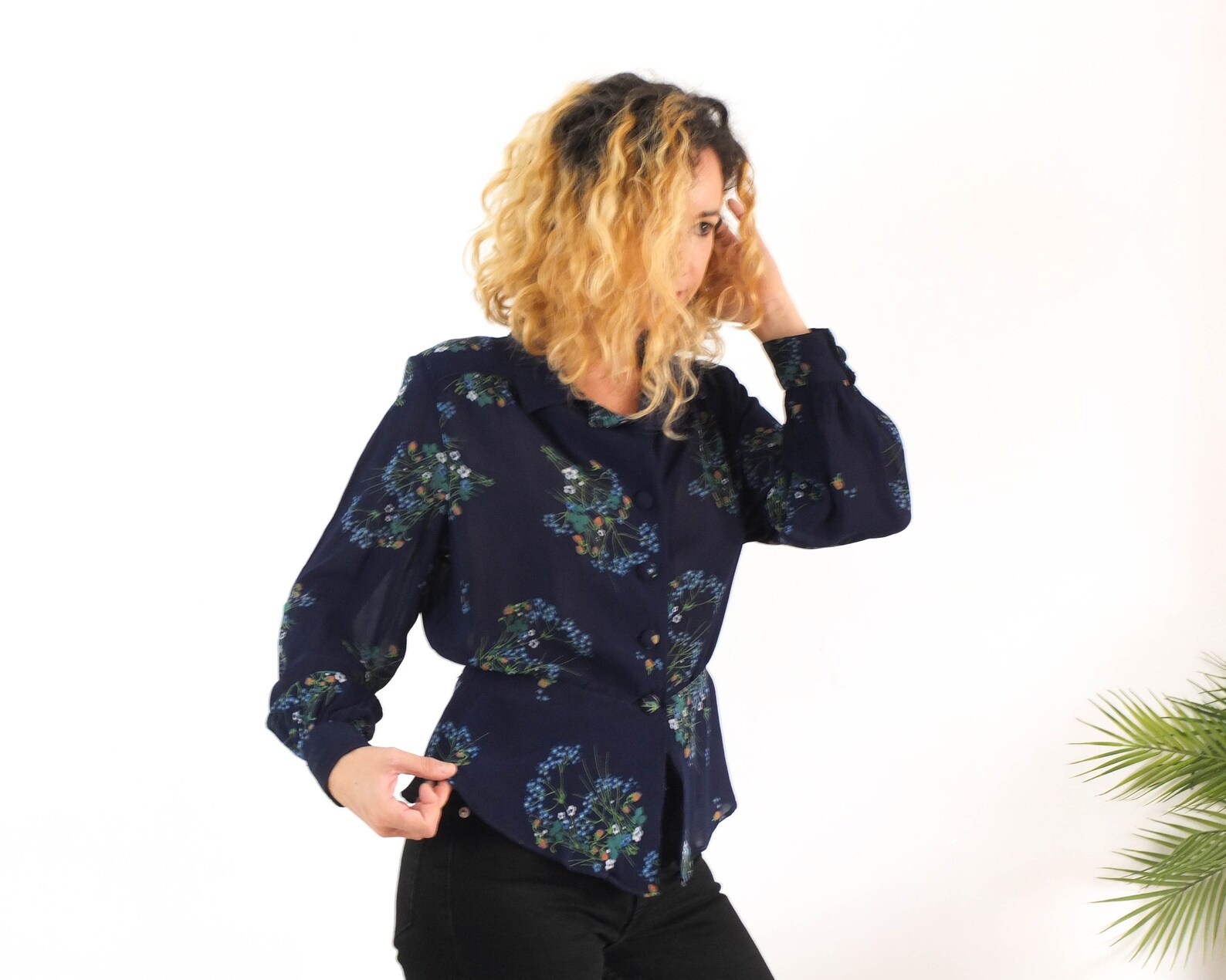 Vintage Floral Sheer Blouse 80s Sheer Button up Blouse Etsy