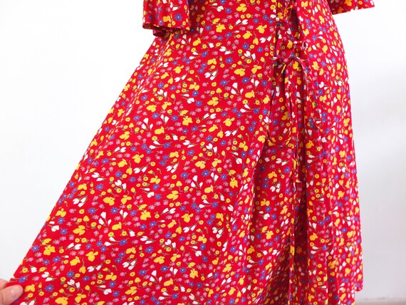Vintage red floral maxi dress, 1990s button down dres… - Gem