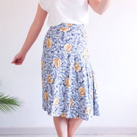 Vintage preppy floral a line skirt, Summer high w… - image 1