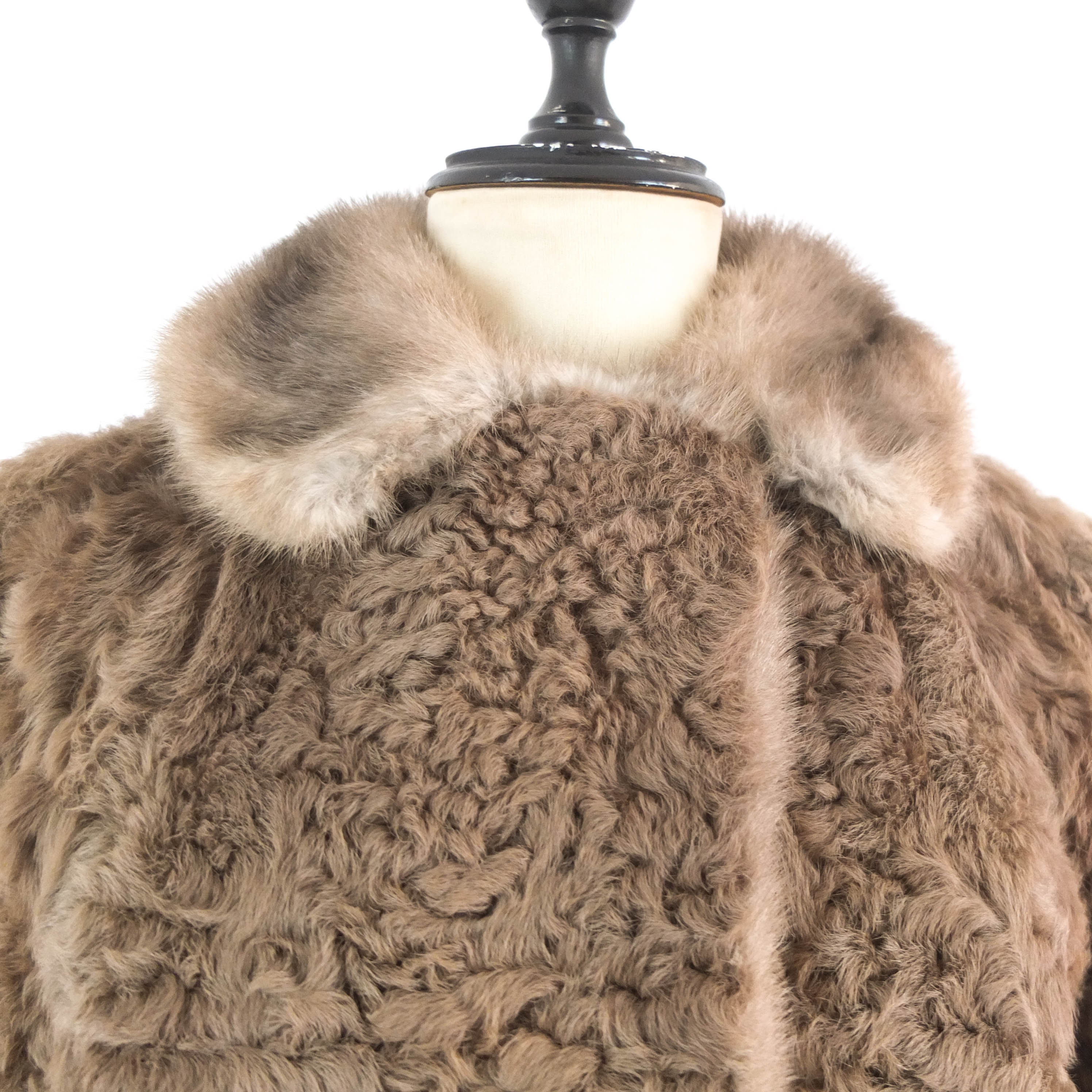 Vintage Real Curly Fur Coat, 80s Brown Fur Jacket Coat, Vintage