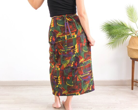 Vintage 90s boho long wrap skirt, Vintage maxi wr… - image 3