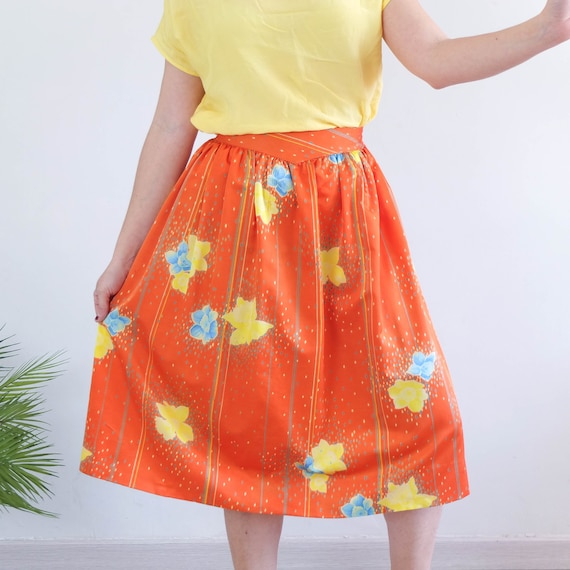 Vintage 80s retro orange high waist skirt, Vintag… - image 1