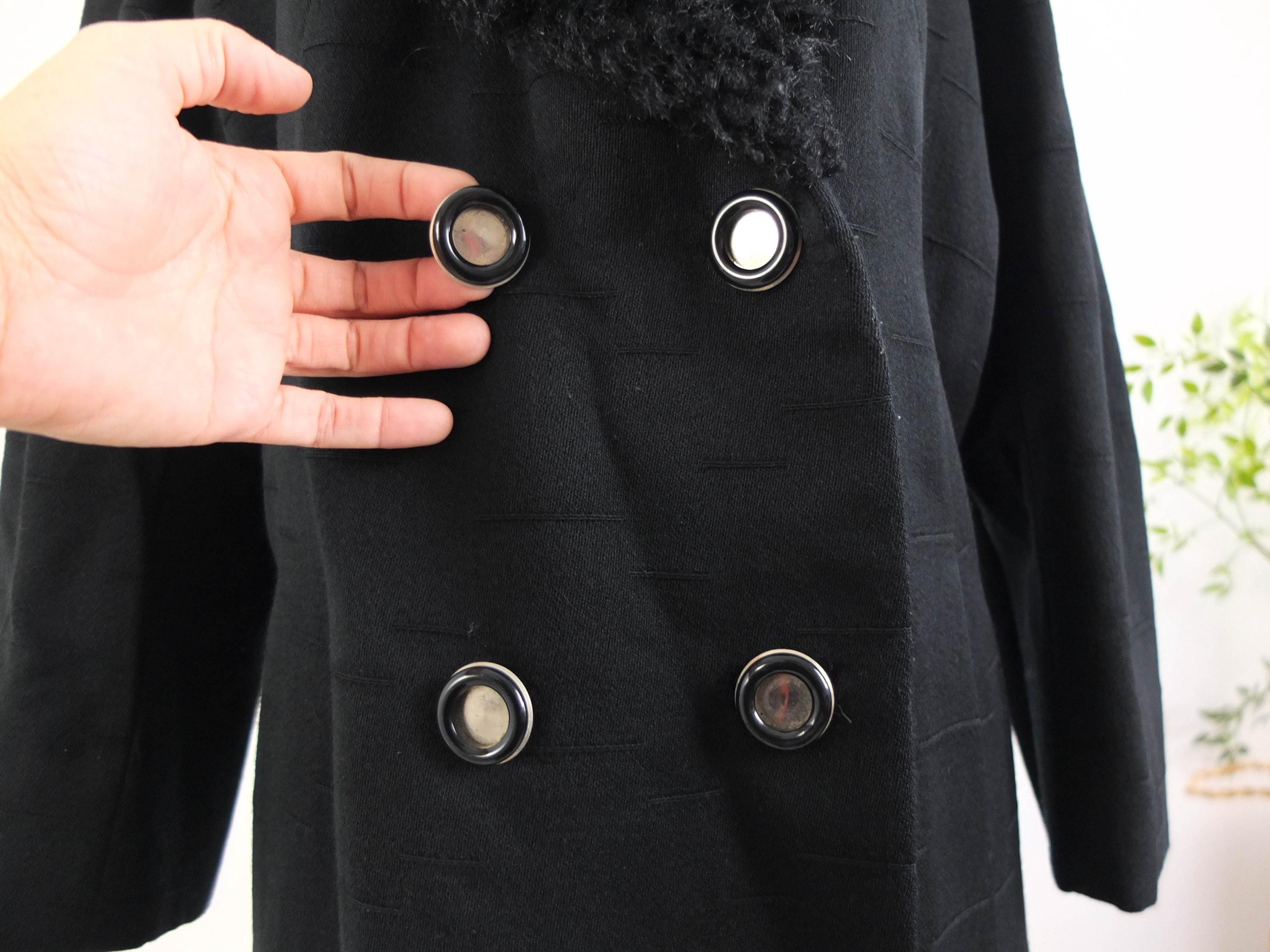 Vintage 70s 80s Black Wool Coat, Vintage Black Long Double
