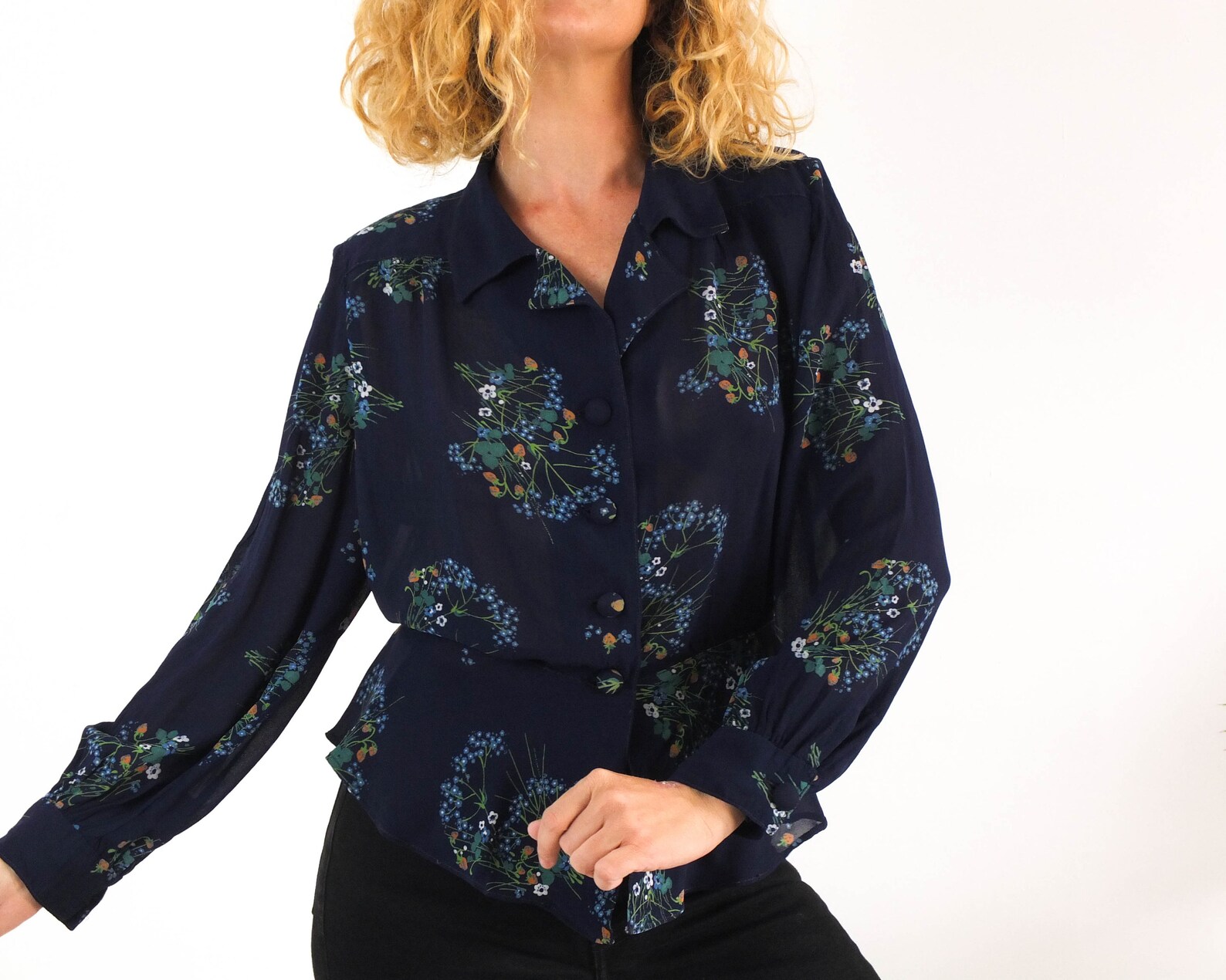 Vintage Floral Sheer Blouse 80s Sheer Button up Blouse Etsy