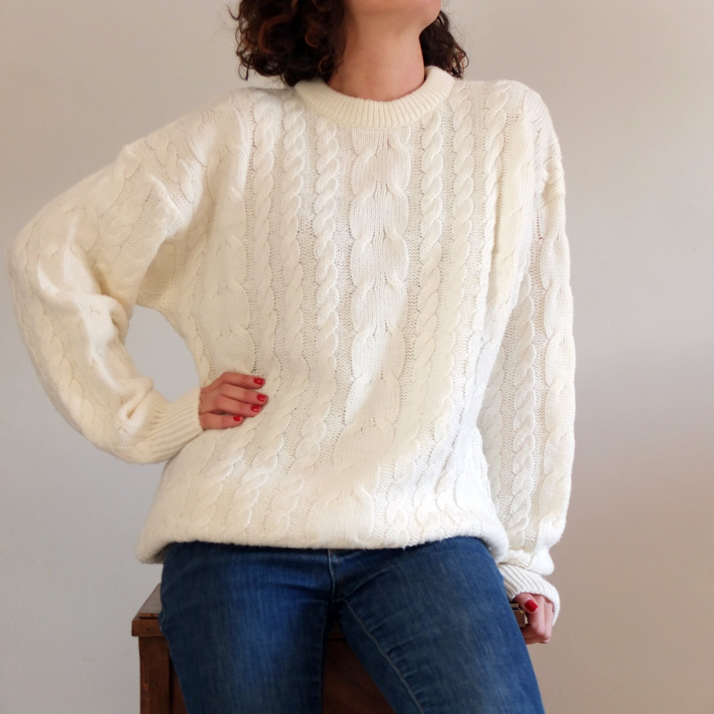 white knitted sweater