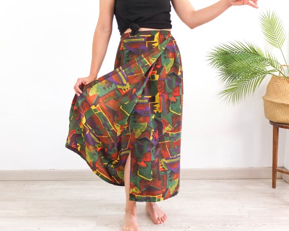 Vintage 90s boho long wrap skirt, Vintage maxi wr… - image 2