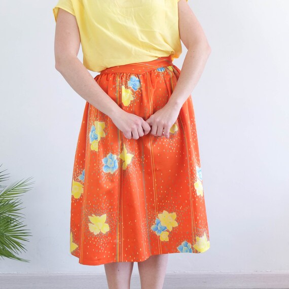 Vintage 80s retro orange high waist skirt, Vintag… - image 3