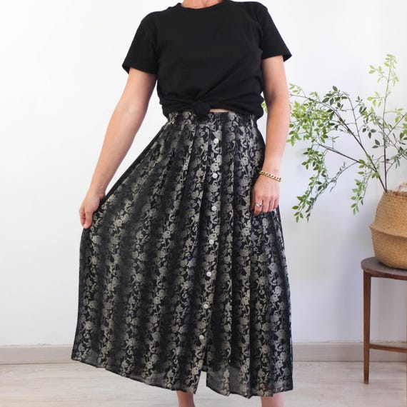 なや」 OLD FLOWER PLEAT LONG SKIRT 66002 B1 VSSK Floral Long Skirt W