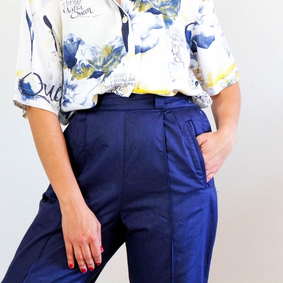 Vintage 80s navy blue cotton trousers, 80s stirru… - image 2
