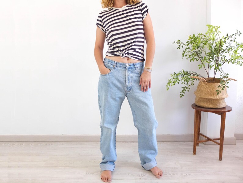 Calça jeans boyfriend vintage dos anos 90, perna reta, tamanho M, calça jeans larga estilo hip hop vintage dos anos 90, unissex, tamanho M - G imagem 9