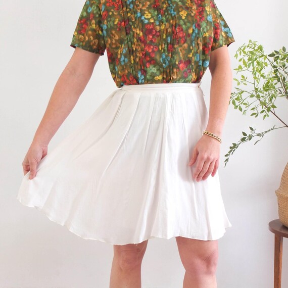 Vintage 80s White Pleated Mini Skirt, 1980s High Waist White Skirt