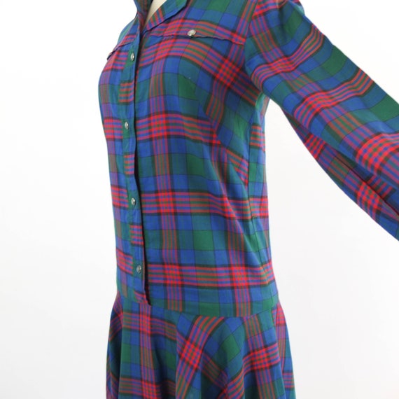 Vintage 70s drop waist plaid pleated dress, 70s m… - image 9
