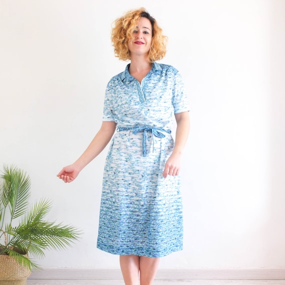 Vintage 70s short sleeve retro dress, Vintage whi… - image 1