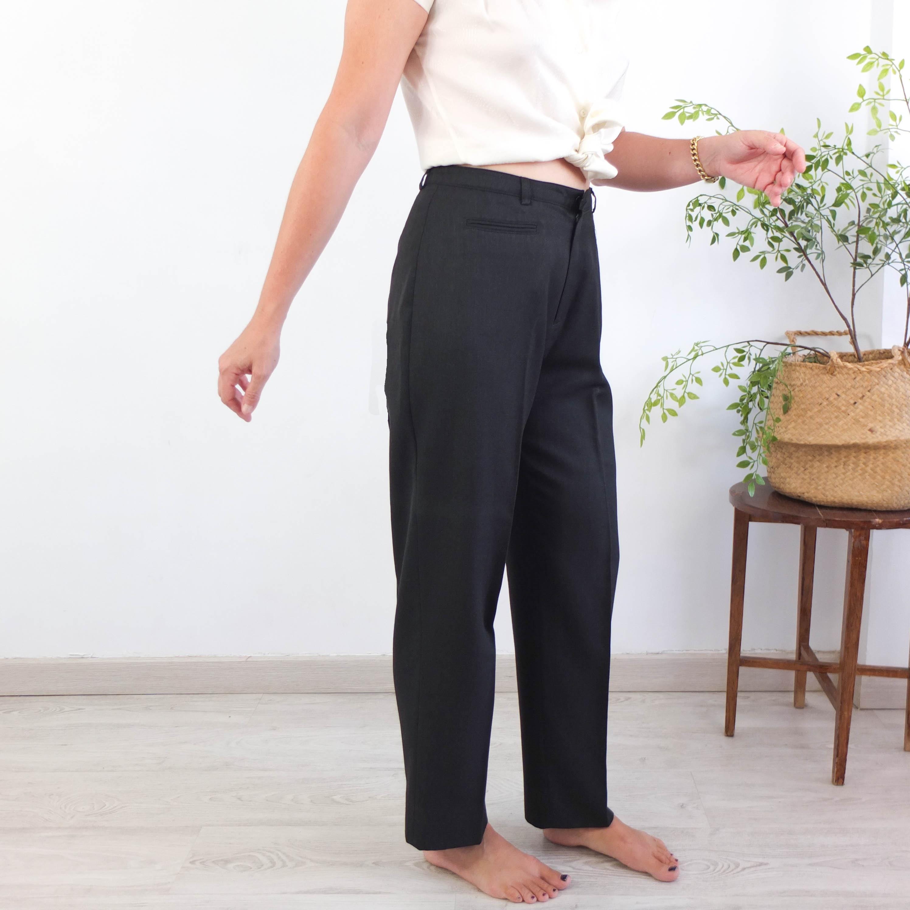 C1292 Burberry GOLF スラックス パンツ ブラック Vintage 1990s Burberry Golf High Waisted Wool Wide Leg Trousers