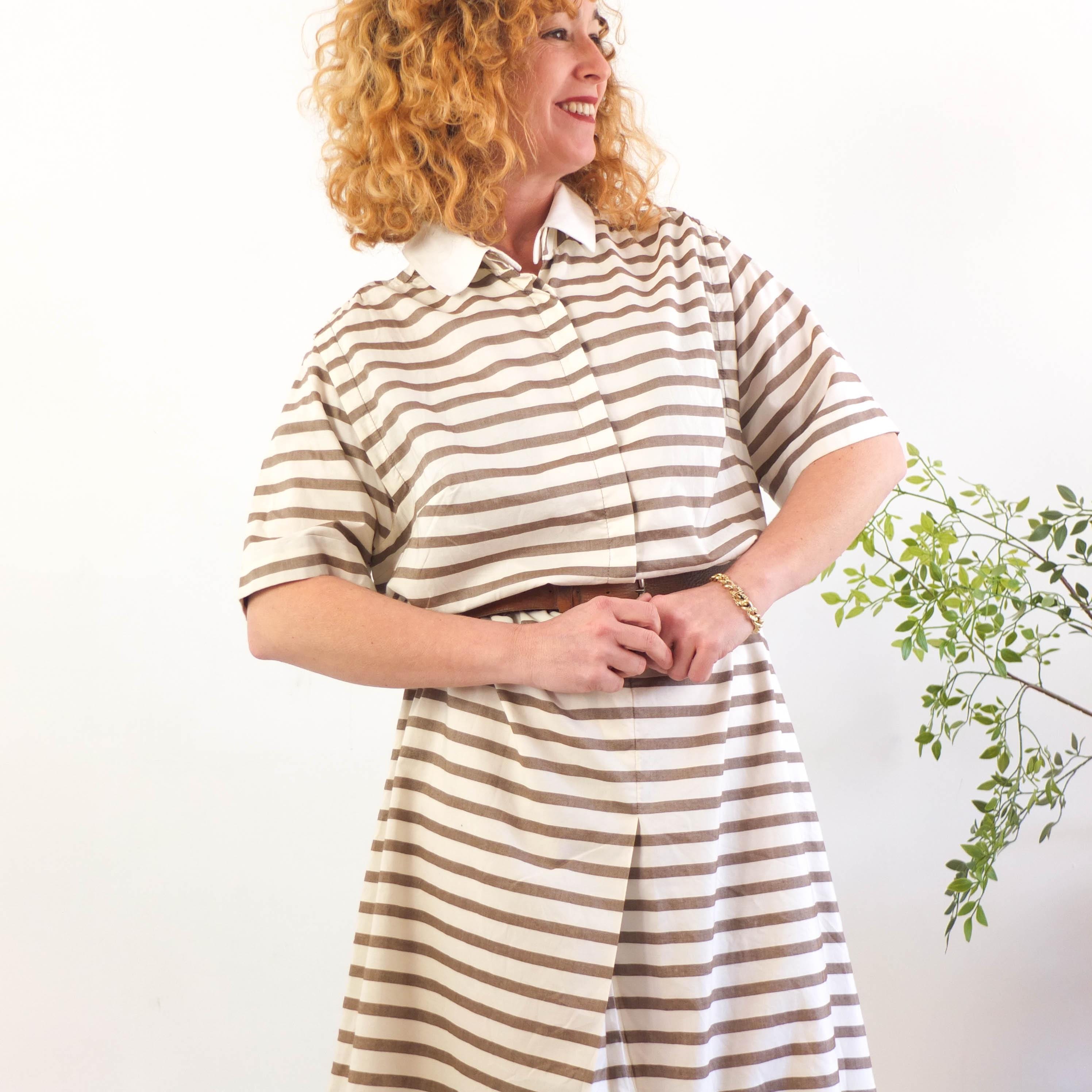 brown and white striped shirt dress Brown Striped Button Up Dress main image 0