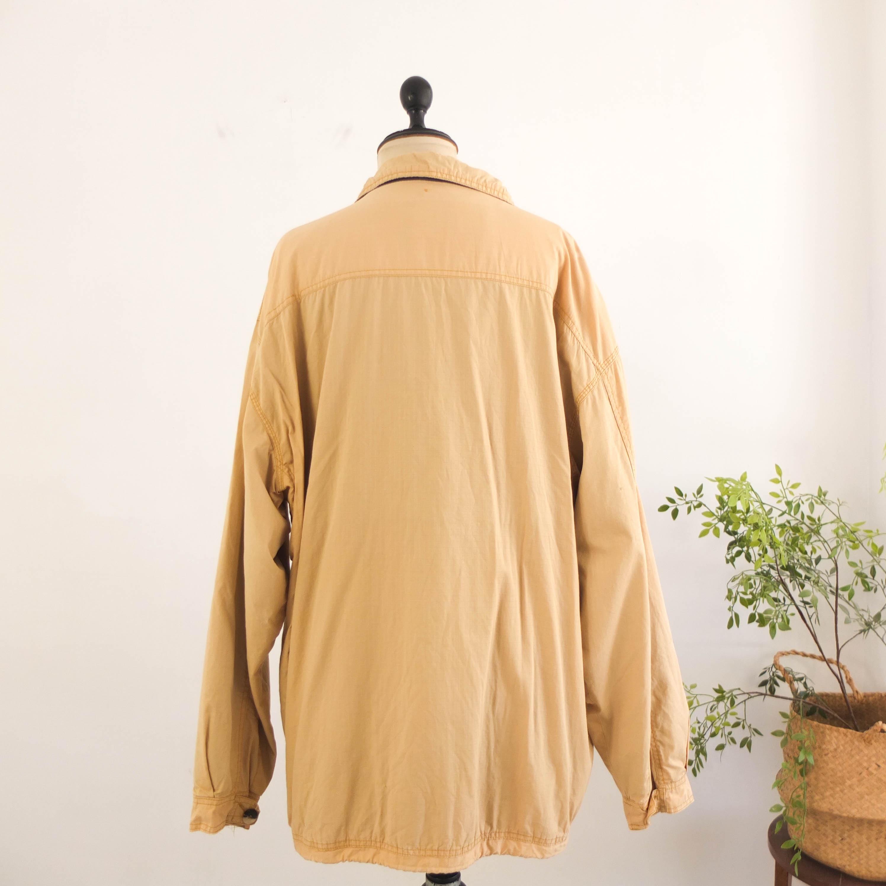 Vintage 90s Cotton Utility Jacket, Vintage Beige Oversized Chore 