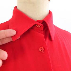 Vintage 70s red button up shirt, 1970s disco shirt for women, 70s retro collared shirt long sleeve, Plain red polyester button shirt, M L image 6