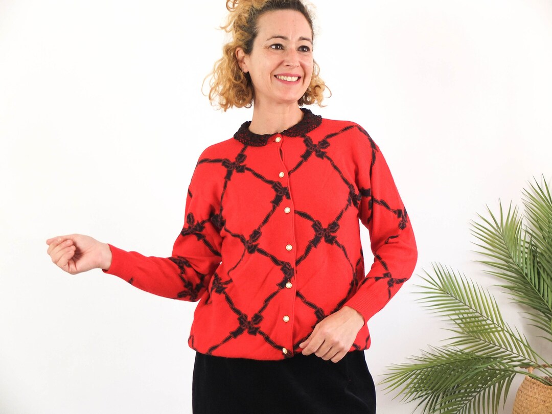 Vintage Lace Collar Cardigan 90s Babydoll Red Cardigan Etsy