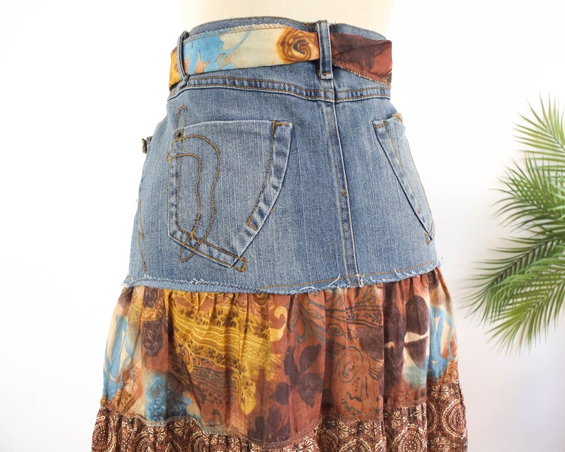 Vintage Boho Patchwork Skirt Vintage Boho Denim Skirt Etsy