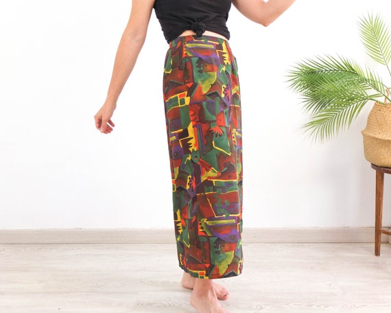 Vintage 90s boho long wrap skirt, Vintage maxi wr… - image 5