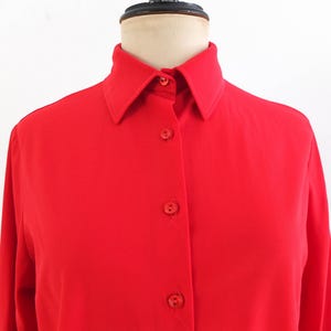 Vintage 70s red button up shirt, 1970s disco shirt for women, 70s retro collared shirt long sleeve, Plain red polyester button shirt, M L image 5