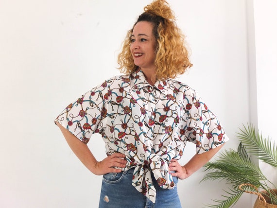 Vintage 90s baroque button shirt with short sleev… - image 10
