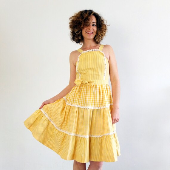 Vintage yellow cotton sundress, Vintage apron dres