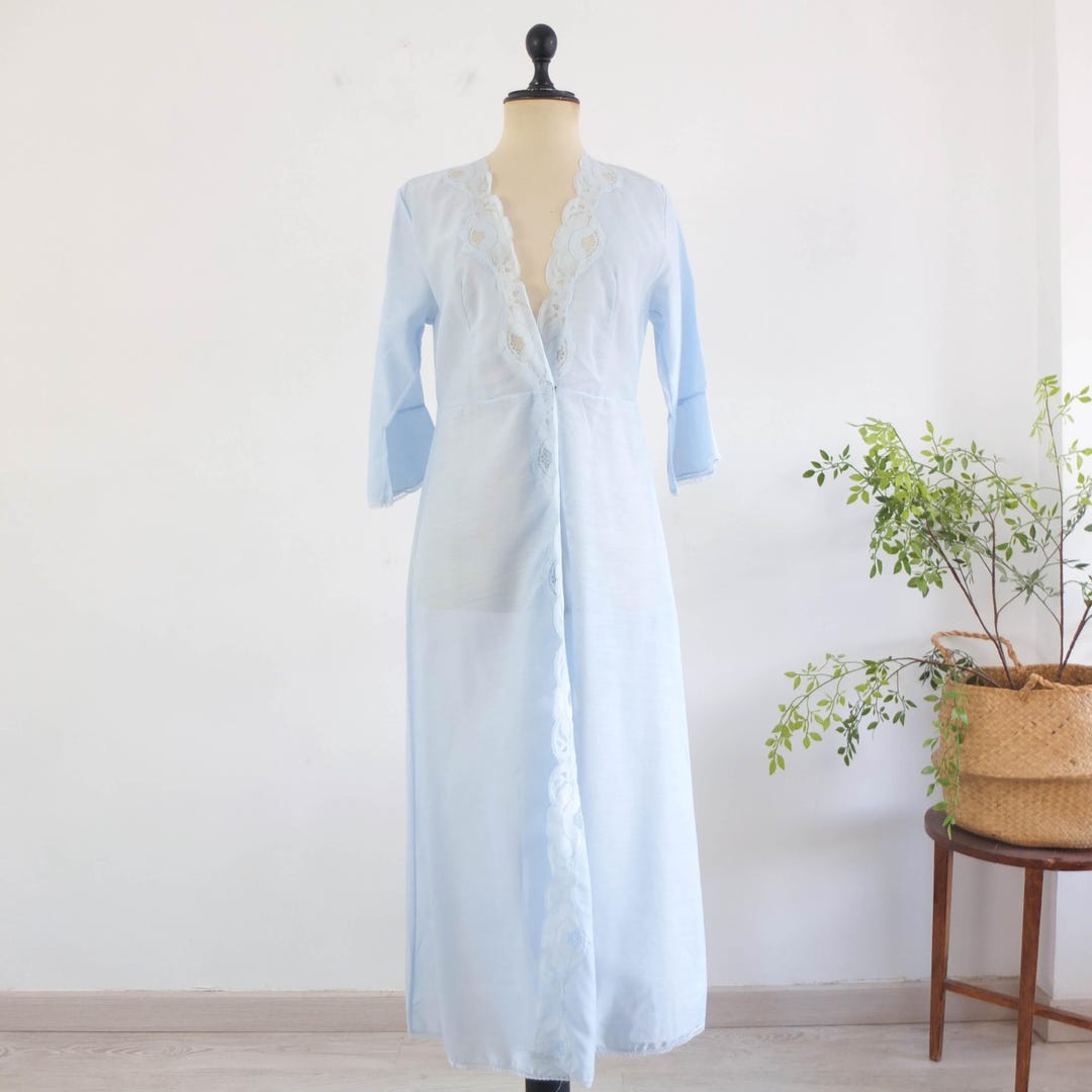Bell Ringing Robe Vintage 70s Blue Peignoir Robe With Bell Sleeve, Vintage Floral Lace ...