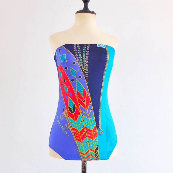 Vintage 70s strapless one piece swimsuit, Never worn … Gem