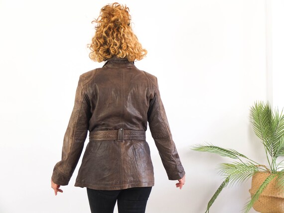 Vintage 90s does 70s brown leather jacket women, … - image 2